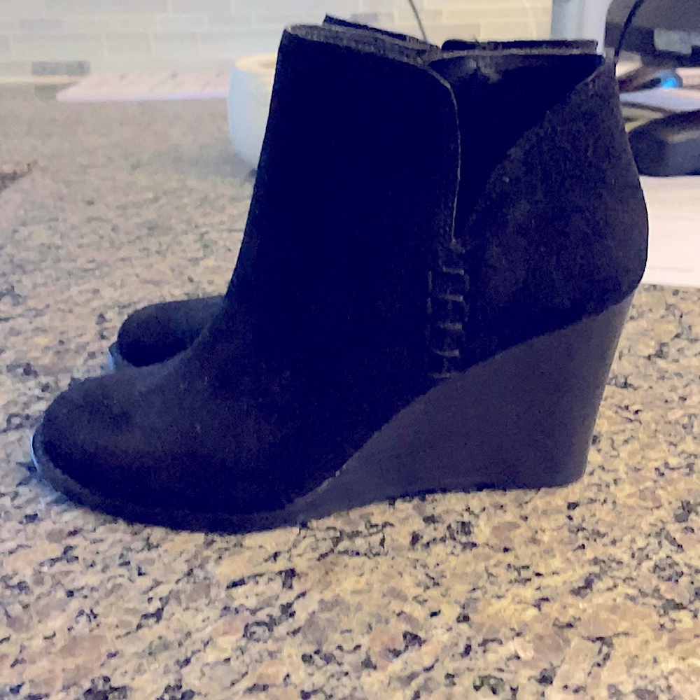Lucky Brand black wedge ankle bootie.